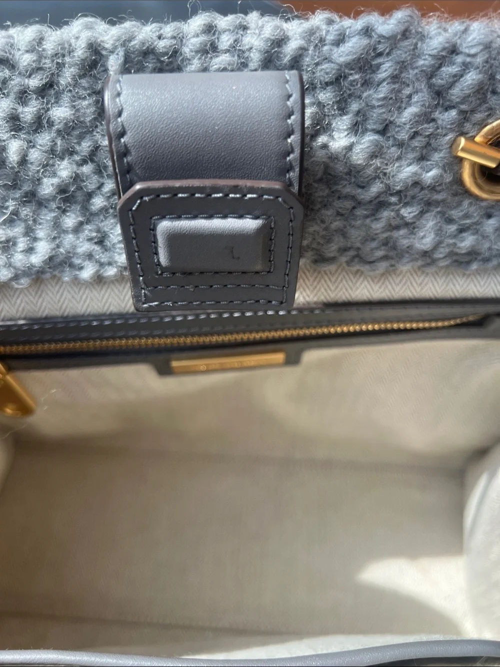 Tory Burch Gray Textured Logo Tote with Gold Chain Straps
